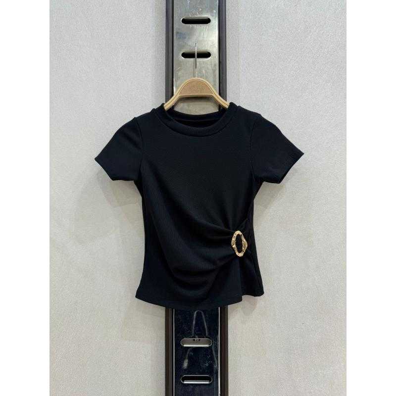 Lot de 6 – T-shirt fille drapé avec boucle décorative dorée – Mode enfant