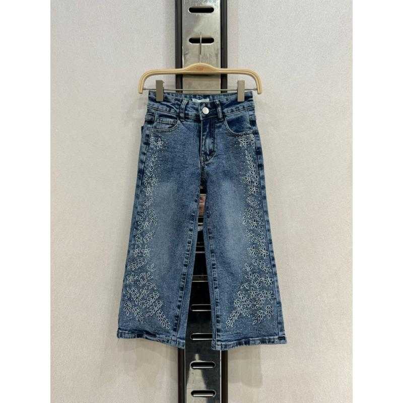 Lot de 6 – Jean fille large avec strass floral – Mode enfant