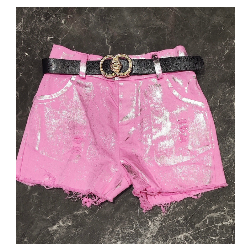 Set van 6 – Meisjes metallic short met riem – Glanzend effect