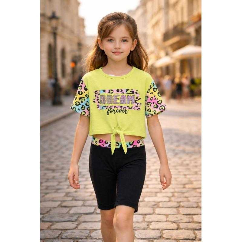 Set of 5: Sport-style set 2 pieces girl - T-shirt "Dream Forever" and Legging Colorful Leopard