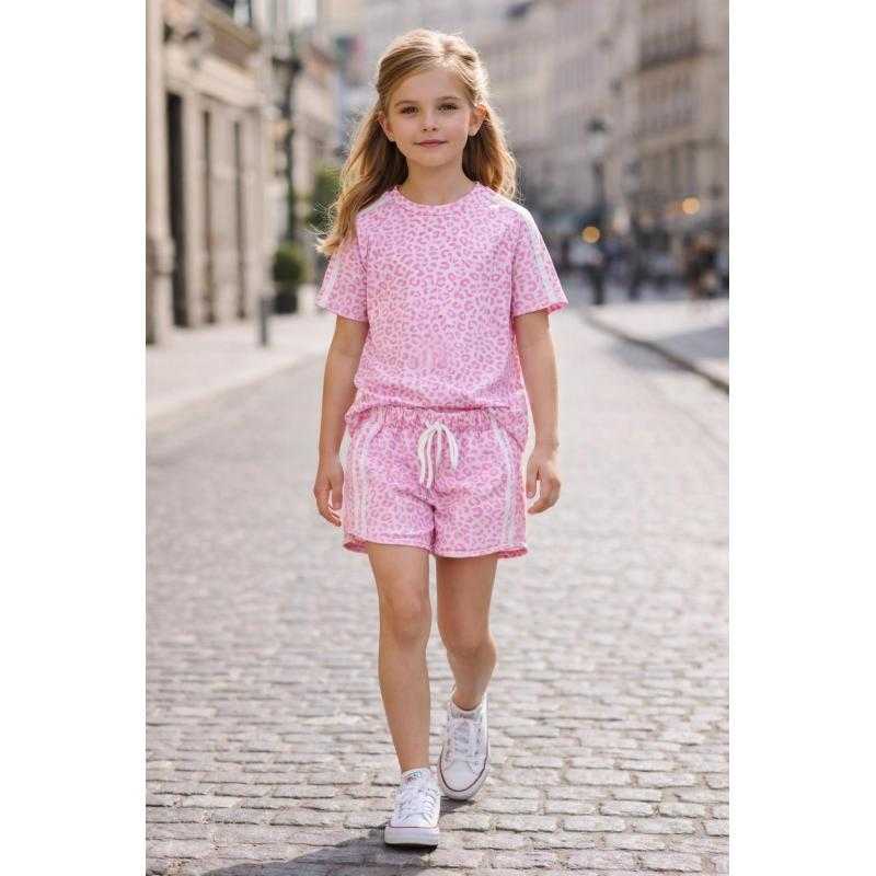 Pack of 6 – Girls pastel leopard t-shirt and shorts set