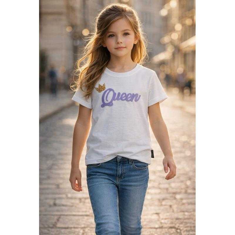Lot de 6 – T-shirt fille blanc imprimé Queen