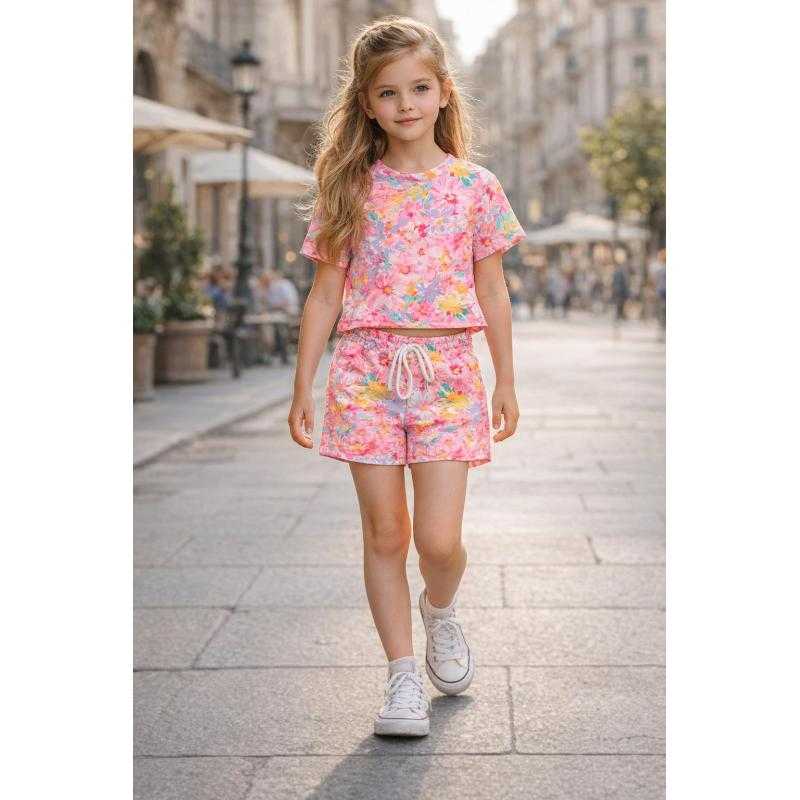Lot de 6 – Ensemble fille t-shirt et short imprimé fleuri