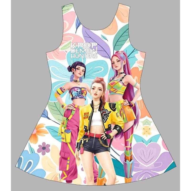 Pack of 6 – Girls dress with K-pop Demon Hunters HUNTRX print