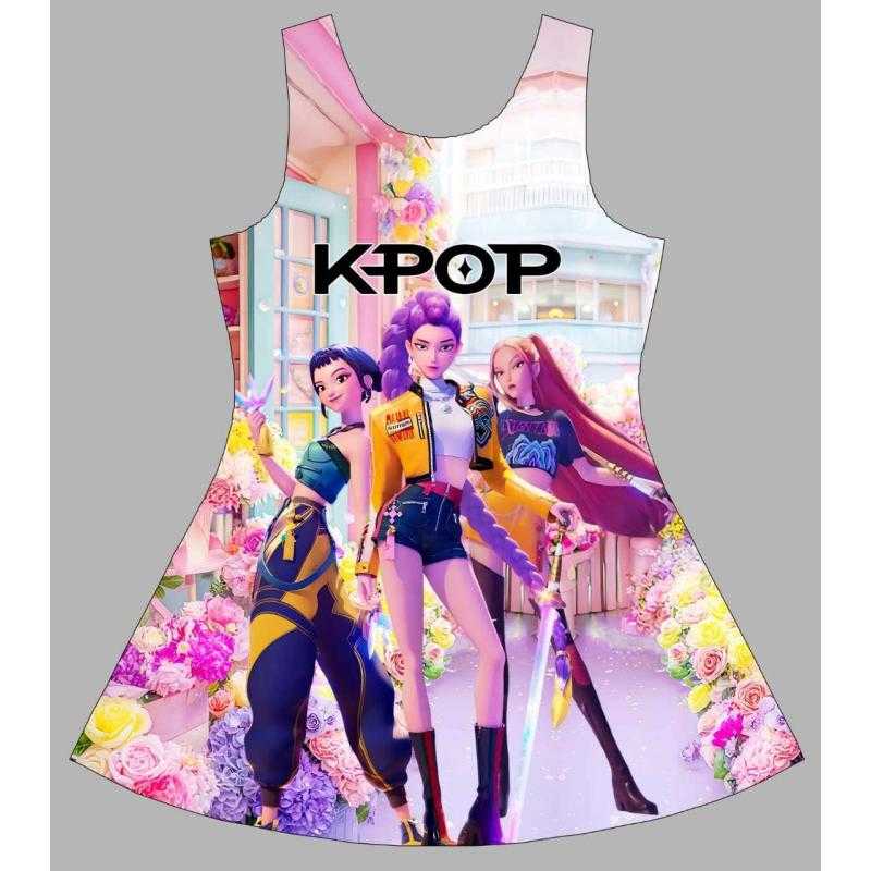 Pack of 6 – Girls dress with K-pop Demon Hunters HUNTRX print