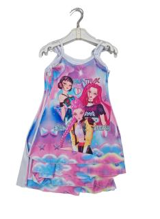 Robe fille été imprimé Huntrix rose pastel avec bretelles fines lot de 6