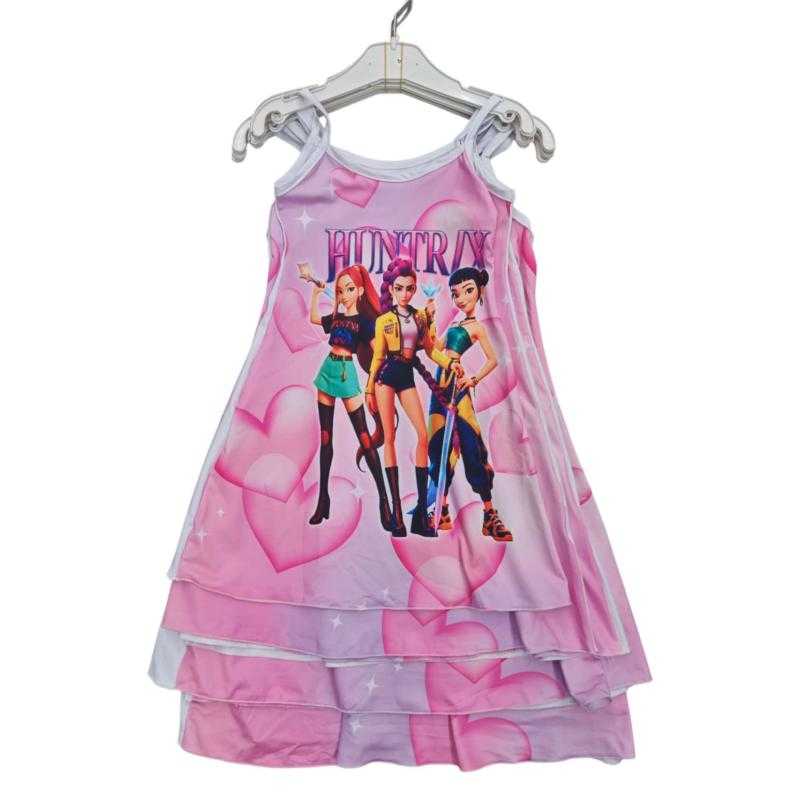 Lot de 6 – Robe été fille imprimé Huntrix rose pastel – Mode enfant