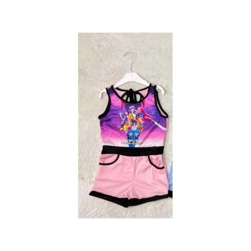 Pack of 6 – Girls open back romper Kpop Demon Hunters print – Kids fashion