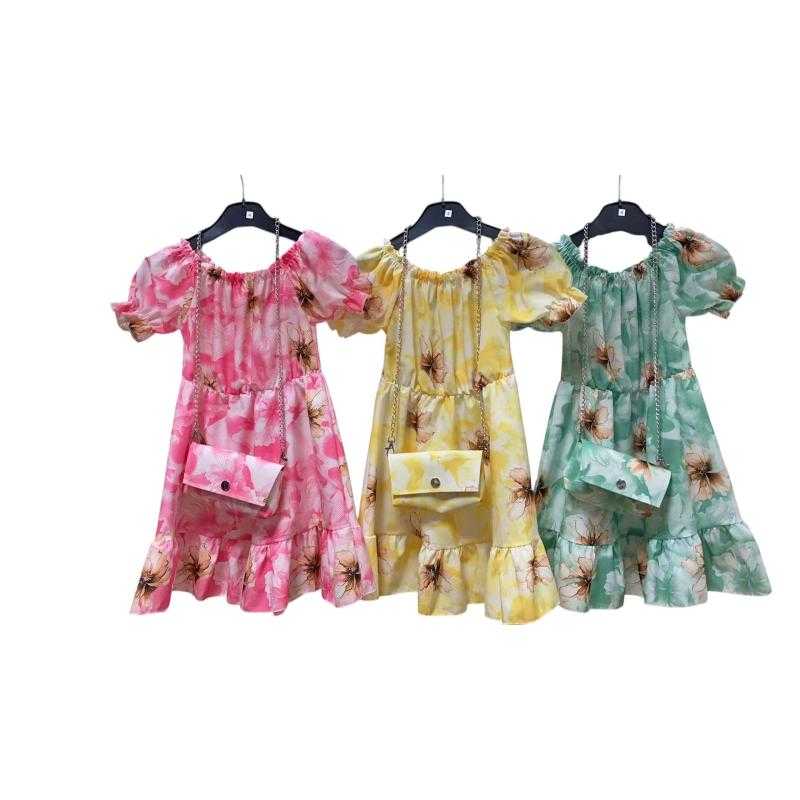 Lot de 6 – Robe fille fleurie avec sac assorti – Mode enfant