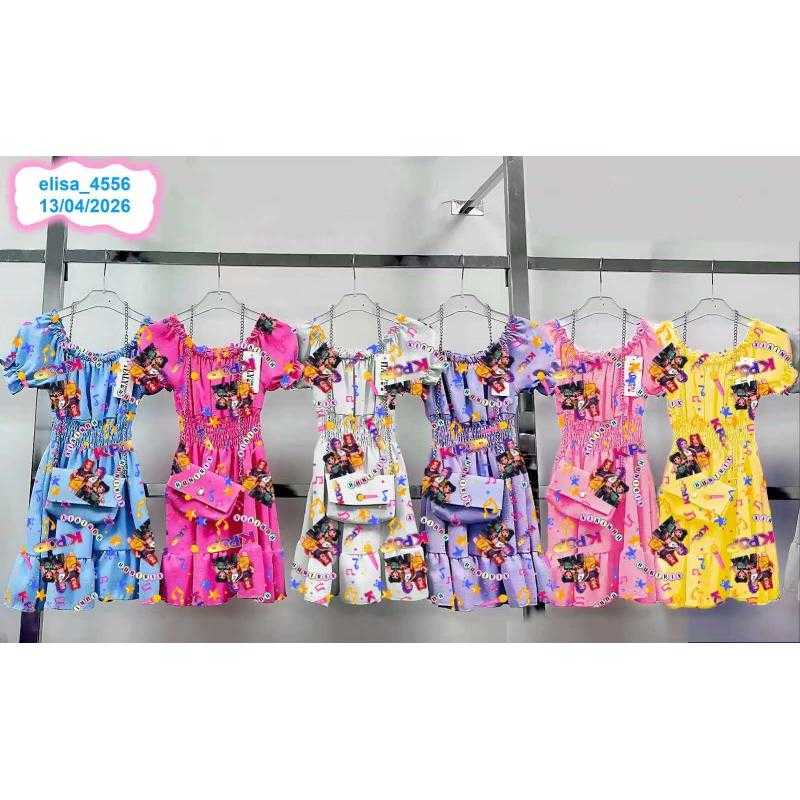 Set van 6 – Meisjes jurk Kpop Demon Hunters met bijpassend tasje – Kinderkleding