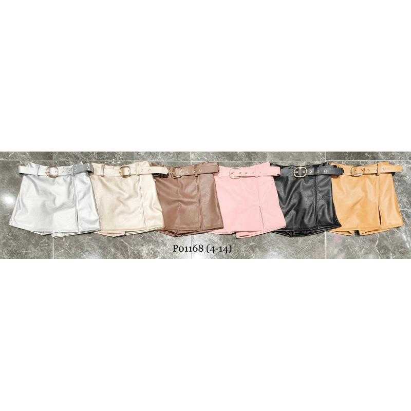 Lot de 6 – Jupe-short fille simili cuir avec ceinture – Mode enfant