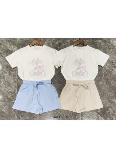 Ensemble fille t-shirt imprimé et short taille haute à nouer lot de 5