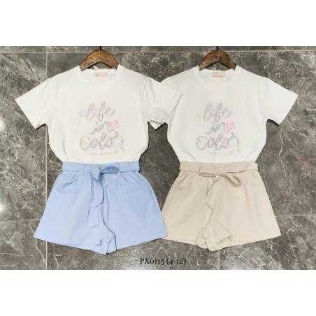 Ensemble fille t-shirt imprimé et short taille haute à nouer lot de 5
