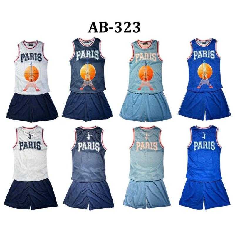 Ensemble sport enfant avec débardeur Paris blanc et short bleu marine.