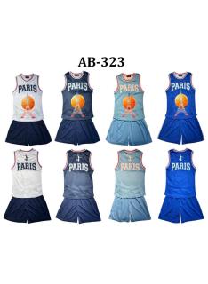 Kids sport set with white Paris tank top and navy shorts.