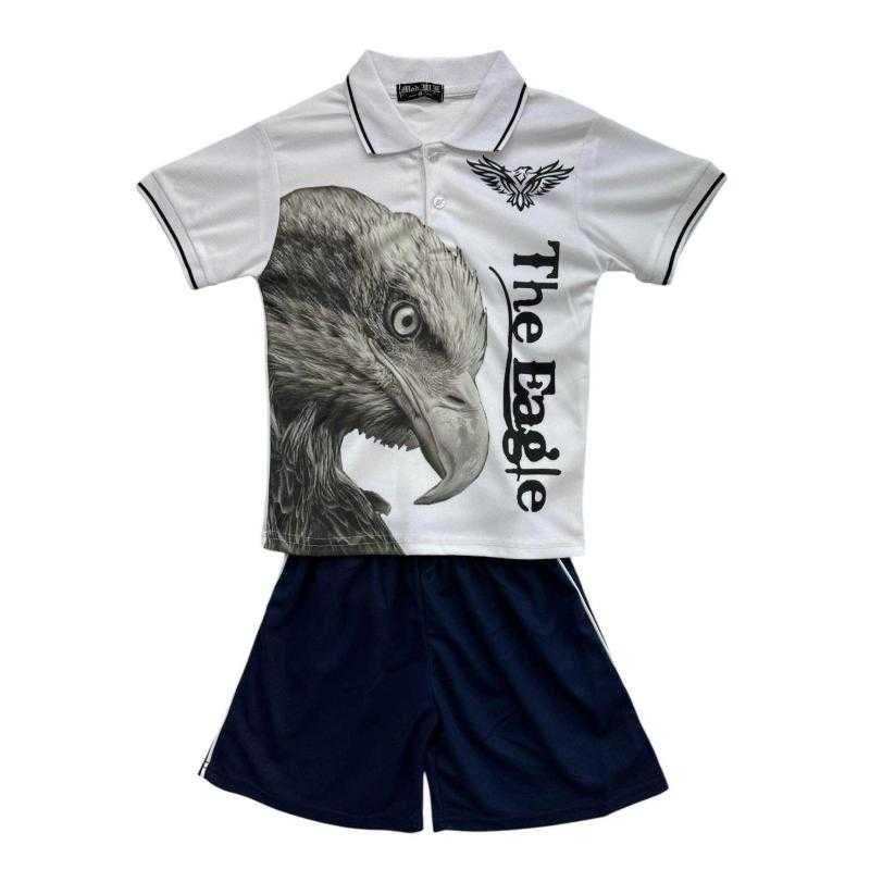 Pack of 30 – Boys white eagle polo and navy shorts set