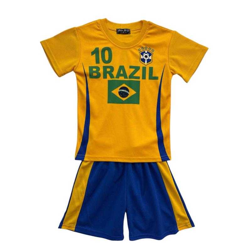 Brazil voetbalset voor kinderen geel en blauw met bijpassende short