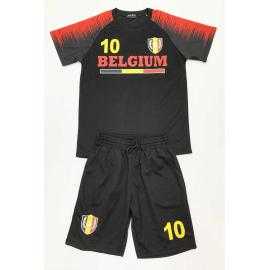 Ensemble sport enfant Belgium noir et rouge avec t-shirt manches courtes et short assorti