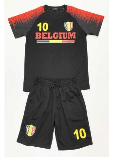 Ensemble sport enfant Belgium noir et rouge avec t-shirt manches courtes et short assorti