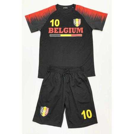 Belgium kinder sportset in zwart en rood met T-shirt met korte mouwen en bijpassende short