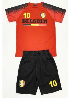 Kids Belgium black and red sports set with short-sleeve top and matching shorts