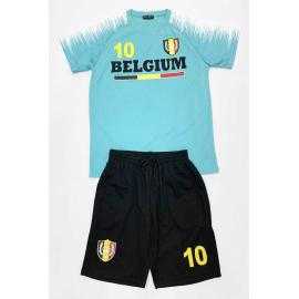 Belgium kinder sportset in zwart en rood met T-shirt met korte mouwen en bijpassende short