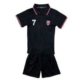 Kids Paris red polo set with matching black shorts