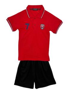 Kinder polo set Paris in rood met bijpassende zwarte short