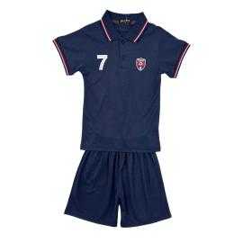 Kids Paris red polo set with matching black shorts
