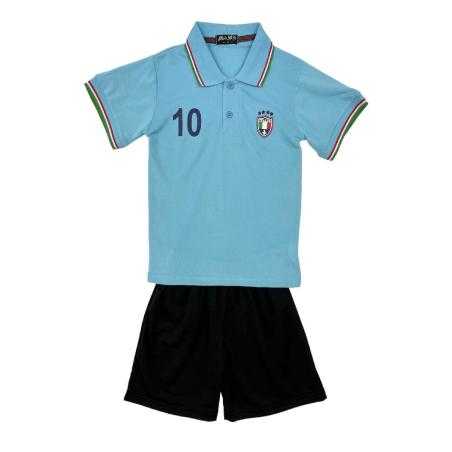 Kinder polo set Italia in lichtblauw met bijpassende zwarte short