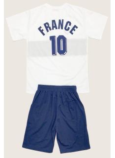 Ensemble sport enfant France avec t-shirt blanc et short bleu assorti.