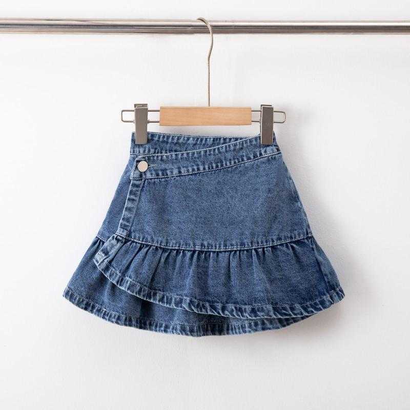 Lot de 6 – Jupe-short en jean fille asymétrique à volant portefeuille