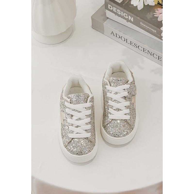 Set van 12 – Meisjes glitter sneakers met gouden bliksemschicht (31-36)