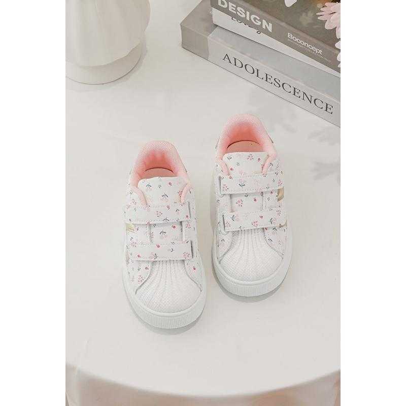 Lot de 12 – Baskets blanches à motif petites fleurs pour petite fille (21-24)