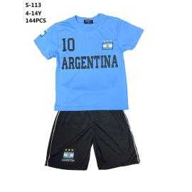 Ensemble garçon ARGENTINA avec t-shirt bleu et short noir assorti.