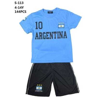 Ensemble garçon ARGENTINA avec t-shirt bleu et short noir assorti.