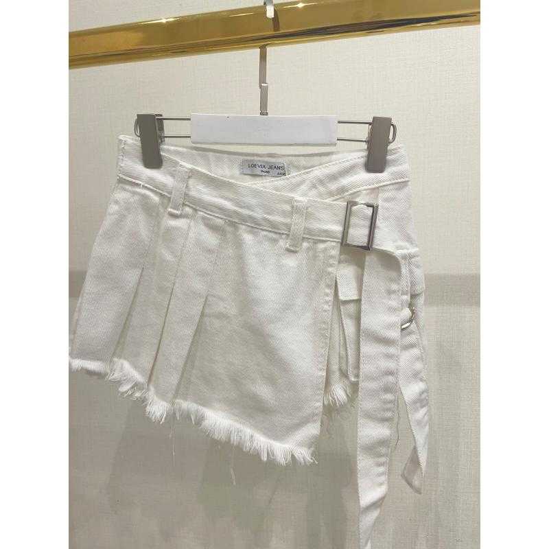 Pack of 6 – Girl pleated asymmetric denim skort with rectangular buckle belt