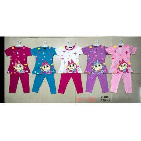 Girls set with short sleeve T-shirt, colorful city print and matching leggings.