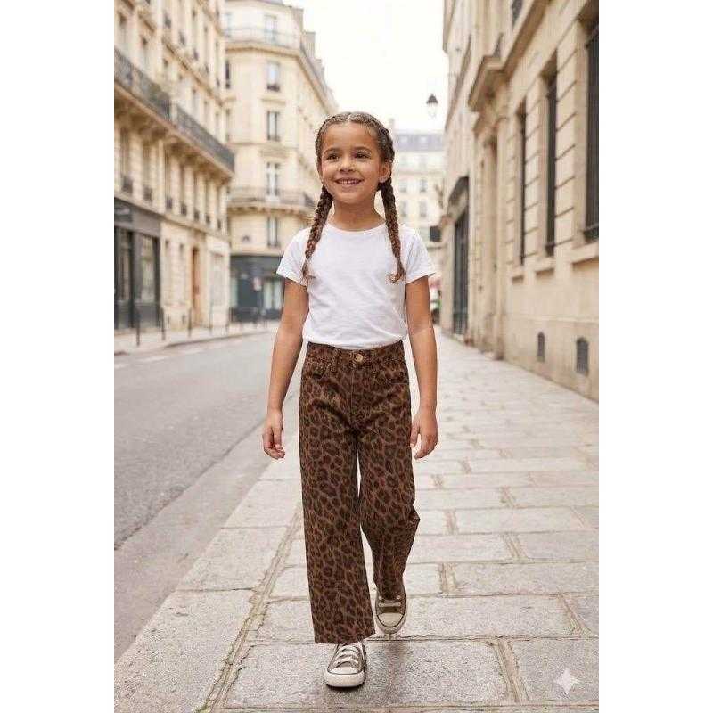 Pack of 6 – Pantalon large en jean a imprime leopard pour fille