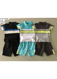 Ensemble garçon avec polo color block et short assorti en plusieurs coloris.