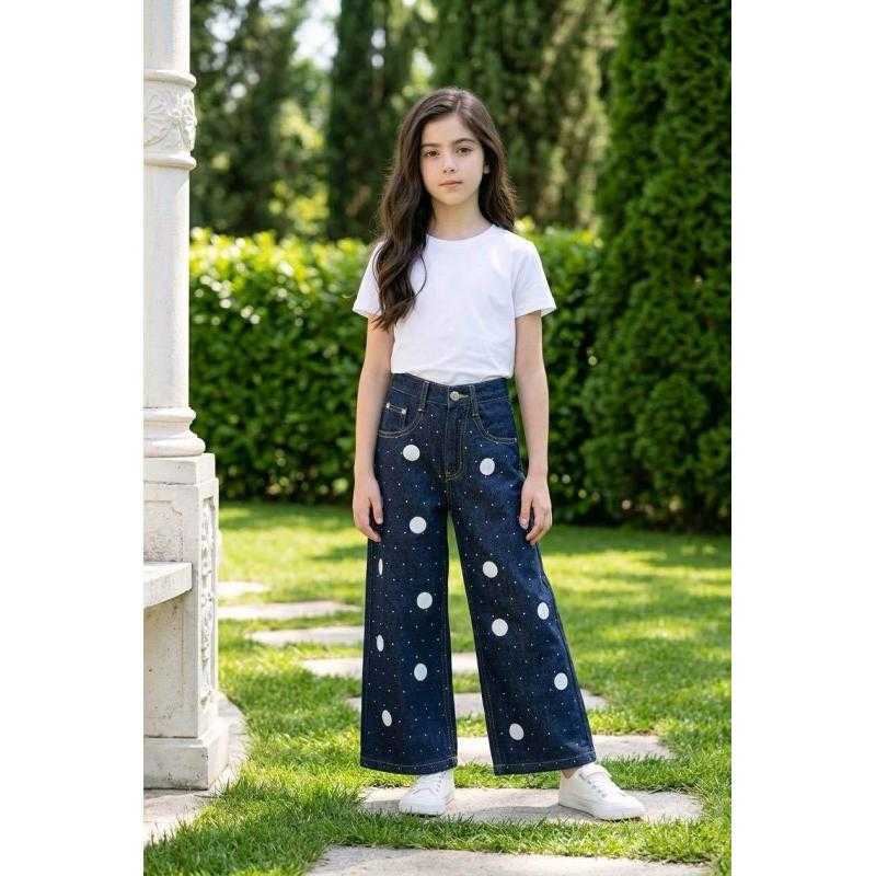 Lot de 6 – Pantalon jean large a pois et strass pour fille