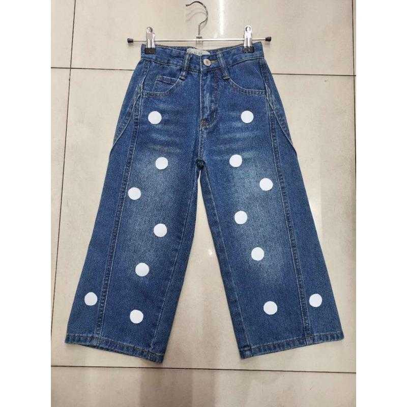 Set van 6 – Girl wide leg spijkerbroek met polkadots en strass