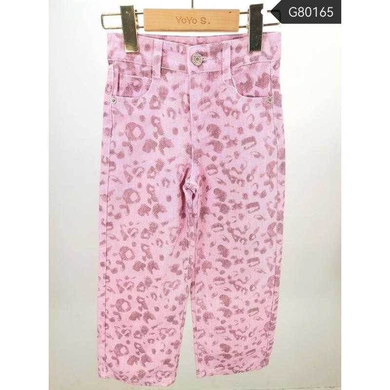 Set van 6 – Roze denim jeans met all-over gewassen luipaardprint