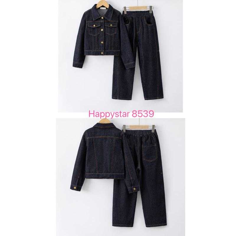 Set van 6 – Tweedelige denim kledingset voor meisjes met spijkerjasje en bijpassende wijde spijkerbroek
