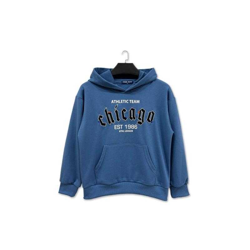 Lot de 6 – Sweat-shirt a capuche decontracte pour garcon avec broderie Chicago et poche kangourou