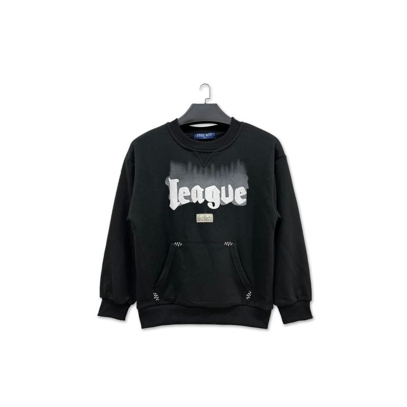Pack of 6 – Boys' Crewneck Casual Sweatshirt Featuring Towel Embroidery League Script and Kangaroo Pocket
