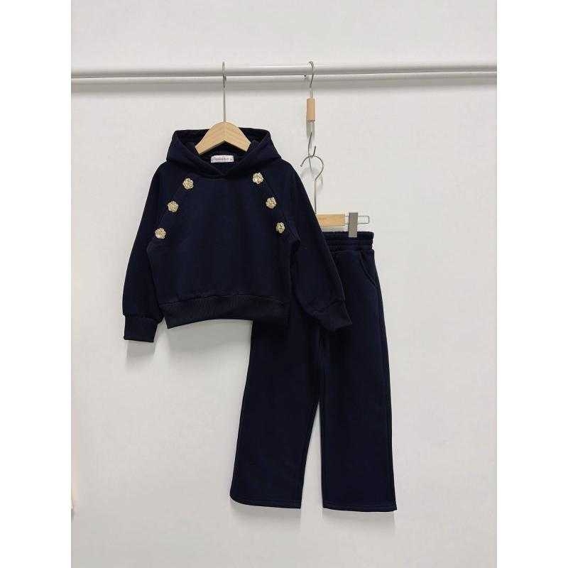 Pack of 6 – Girl's Hoodie and Jogger Pants Set with Decorative Gold Buttons
