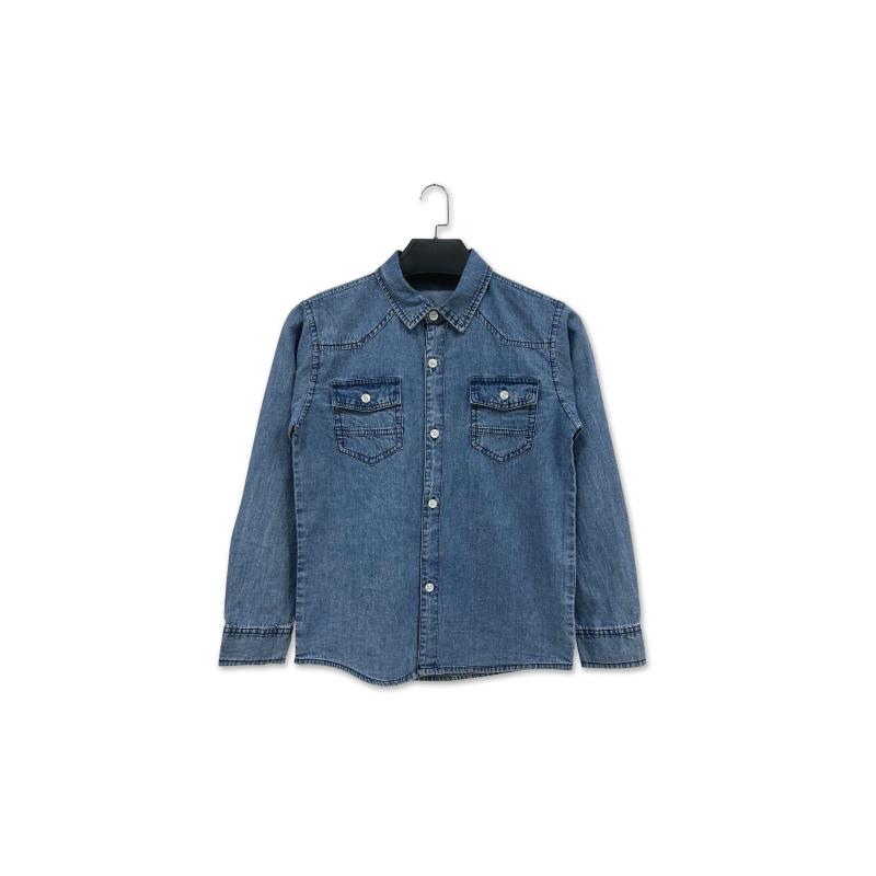 Lot de 6 – Chemise en jean bleu enfant à manches longues et poches poitrine