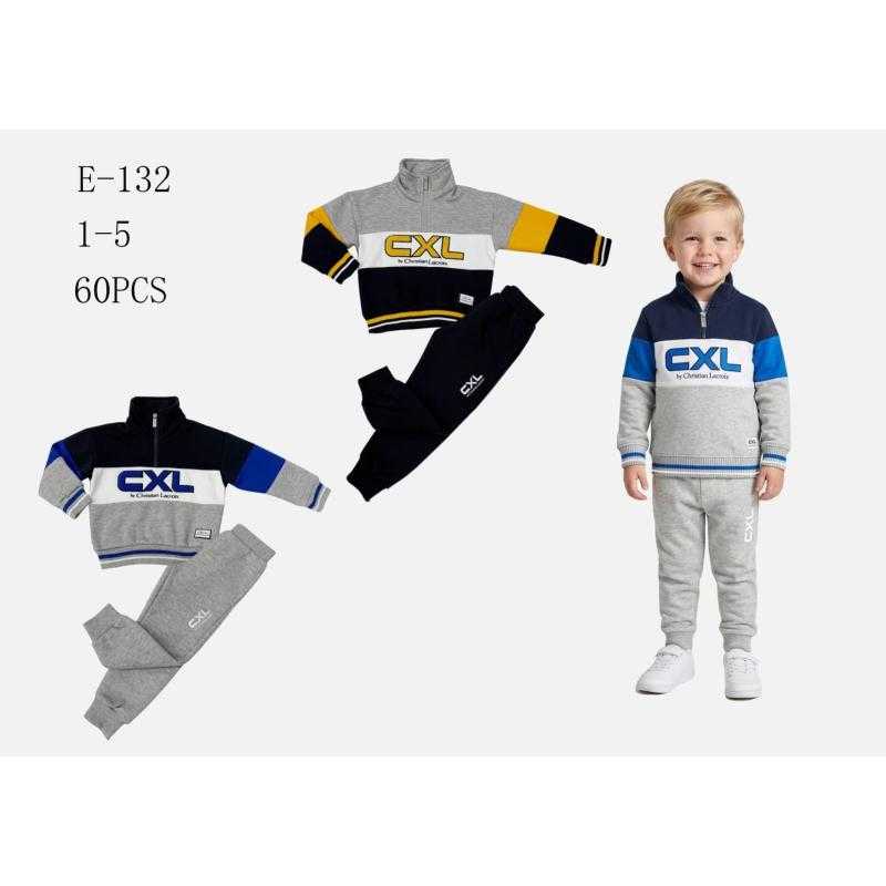 Lot de 10 – Boys half-zip stand collar sweatshirt and pants set with colorblock CXL