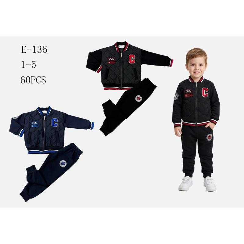 Lot de 10 – Boys quilted zip-up jacket and pants set with collegiate style CXL